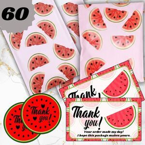 60 Pack 10x13” WATERMELON POLYMAILERS & Thank you CARDS & STICKERS